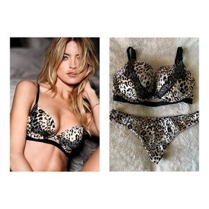 Victoria’s Secret Very Sexy Animal Print Lace Strappy Push-up Bra & V-String Set